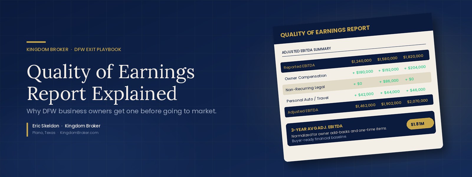 Quality of Earnings Report explained for DFW business owners selling their business